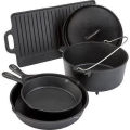 Pre-Seasoned 7 Pieces Hochleistungs Outdoor Camp Topf Gusseisen Kochgeschirr Set